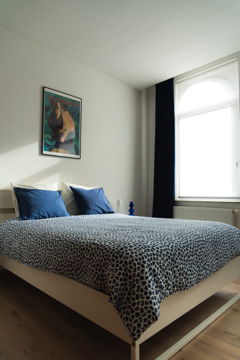 vue de la chambre dans l'appartement Lyves 3, situé au rez de chaussée du 8 Rue Dossin à Liège (4000) en Belgique