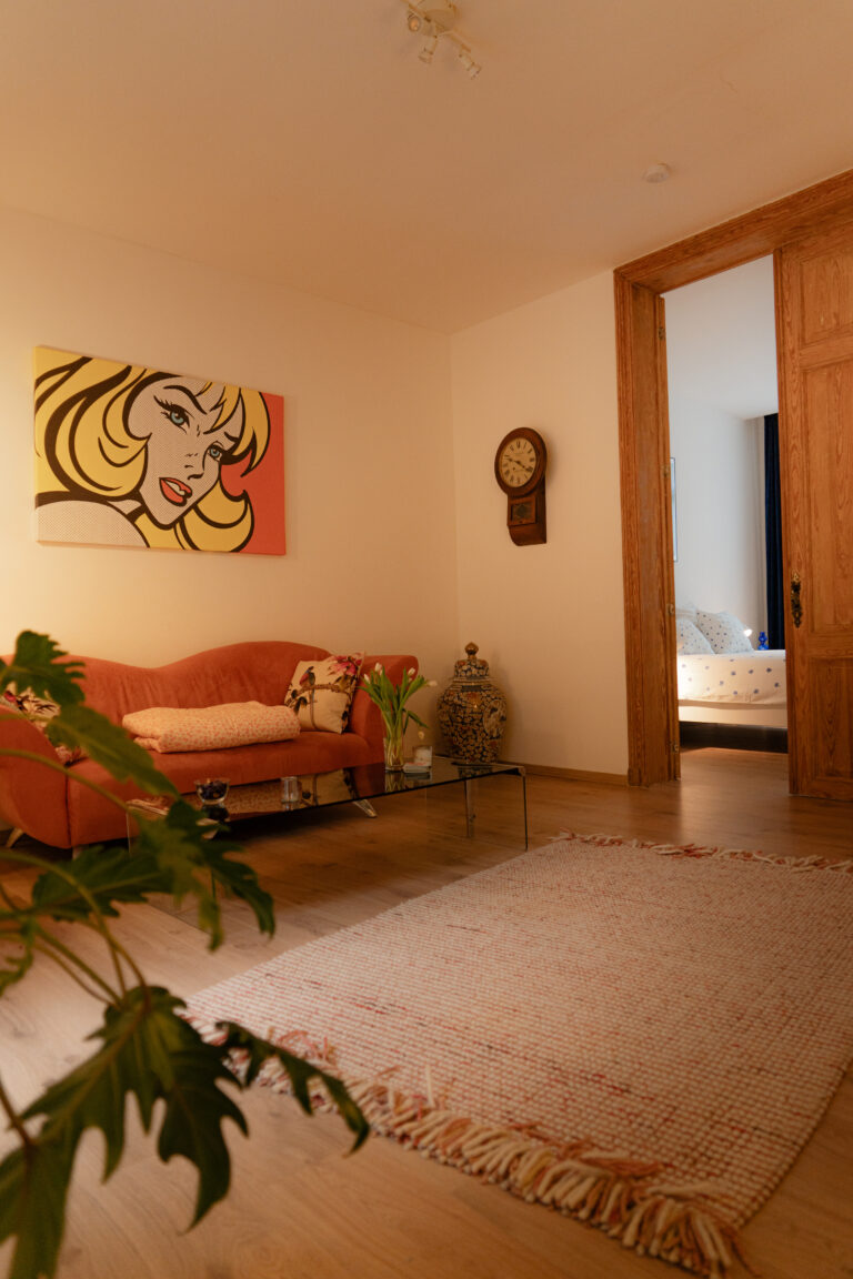 canapé dans le séjour de l'appartement Lyves 3, situé au rez de chaussée du 8 Rue Dossin à Liège (4000) en Belgique